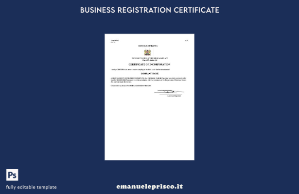 certificato di costituzione Kenya stile verificato Modello Word e PDF, modello d